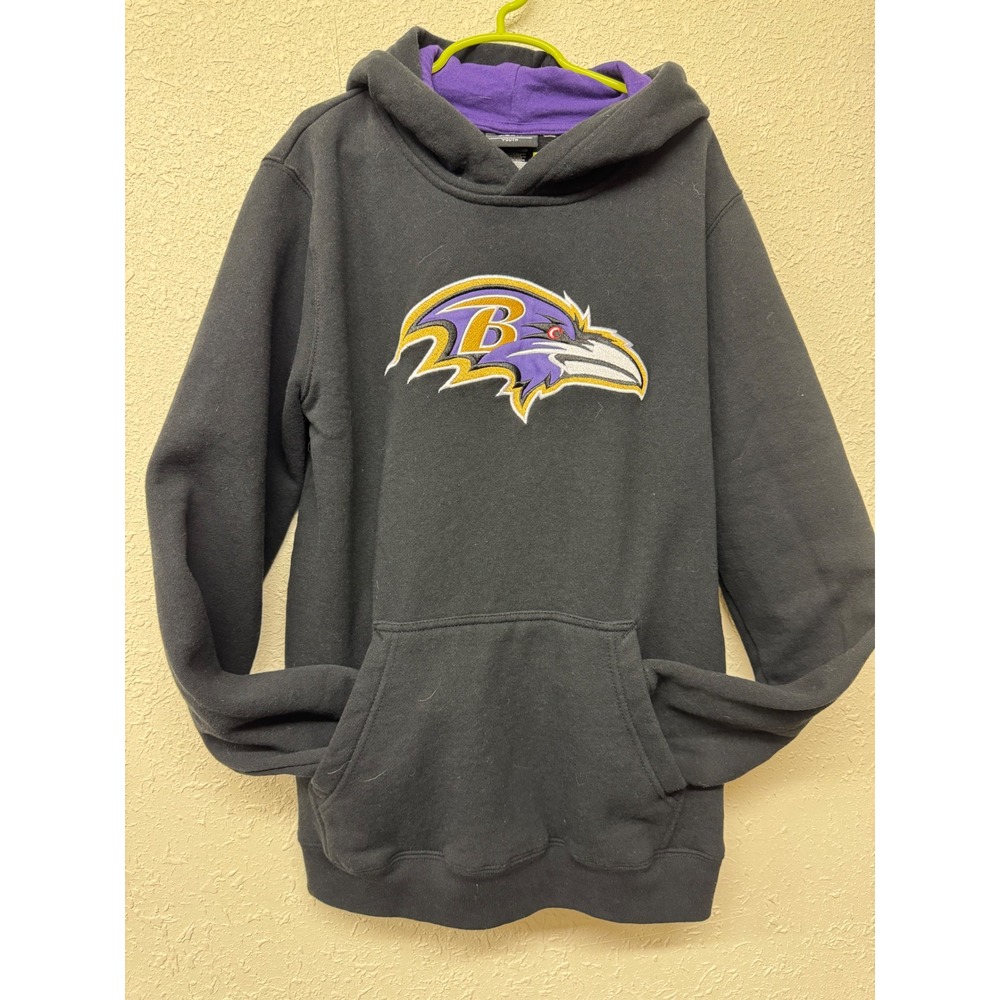 NFL Team Apparel Baltimore Ravens Youth Hoodie Black Embroidered Logo L 14/16